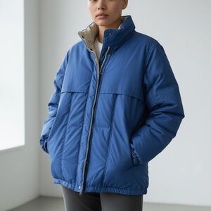 Vintage Sno Down Women’s Blue Cream Down Reversible Coat Sz M Puffer Winter Cozy